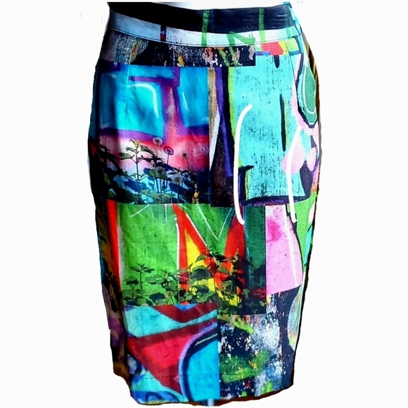 Anne Elizabeth Multicolor Abstract Avant Garde Pencil Skirt Size 4 - Picture 1 of 10